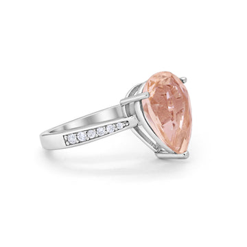 Teardrop Pear Bridal Ring Simulated Morganite CZ 925 Sterling Silver